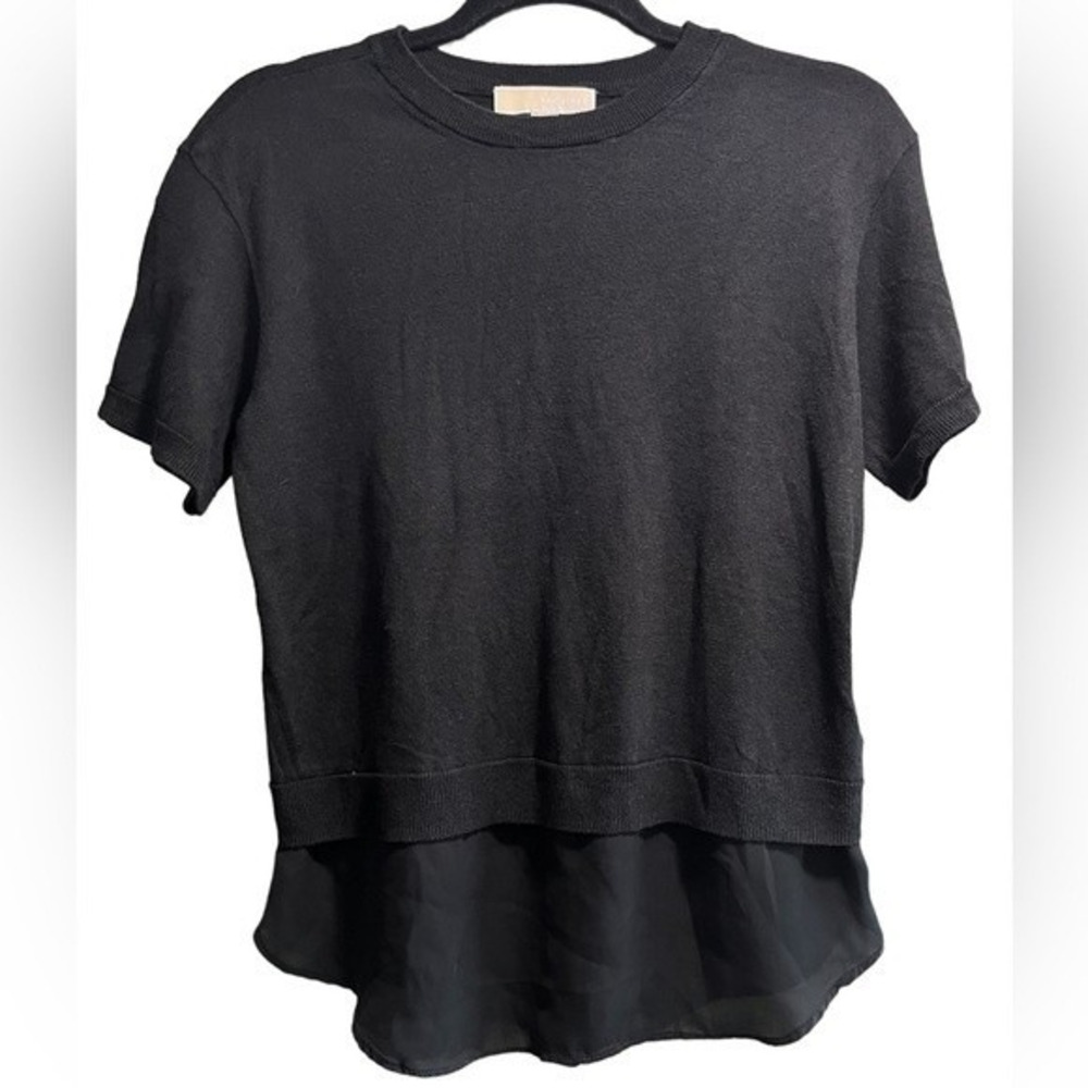 Michael Kors Women's Short Sleeve Black Sweater Top with Sheer Bottom Size Small